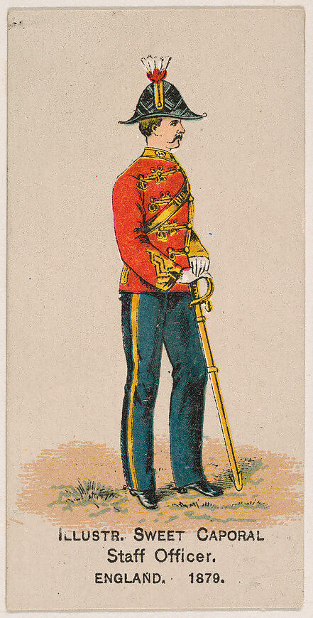 Staff Officer, England, 1879, from the Military Series (N224) issued by Kinney Tobacco Company to promote Sweet Caporal Cigarettes, Issued by Kinney Brothers Tobacco Company, Commercial color lithograph 