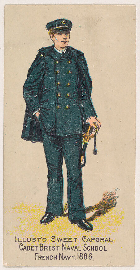 Cadet Brest Naval School, French Navy, 1886, from the Military Series (N224) issued by Kinney Tobacco Company to promote Sweet Caporal Cigarettes, Issued by Kinney Brothers Tobacco Company, Commercial color lithograph 