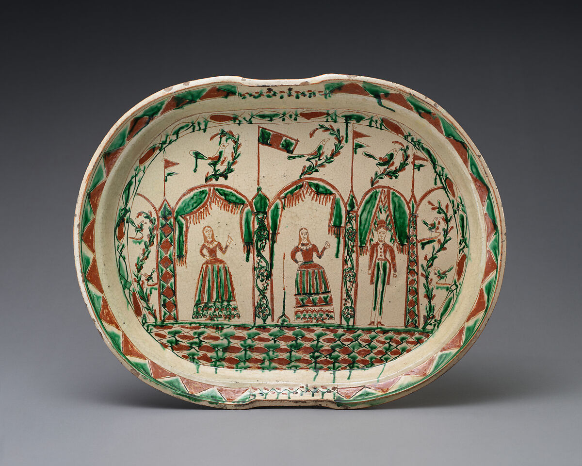 Dish (Charola), Unknown Artist, Mexican (Guanajuato), Earthenware, slip-covered, incised and polychrome decorated under a transparent glaze, Mexican (Guanajuato) 