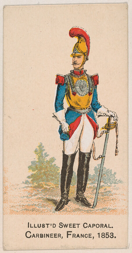Carbineer, France, 1853, from the Military Series (N224) issued by Kinney Tobacco Company to promote Sweet Caporal Cigarettes, Issued by Kinney Brothers Tobacco Company, Commercial color lithograph 