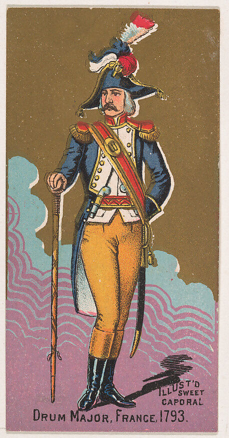 Drum Major, France, 1793, from the Military Series (N224) issued by Kinney Tobacco Company to promote Sweet Caporal Cigarettes, Issued by Kinney Brothers Tobacco Company, Commercial color lithograph 