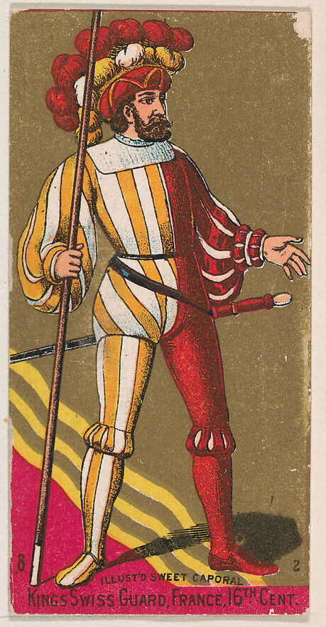 Kings Swiss Guard, France, 16th Century, from the Military Series (N224) issued by Kinney Tobacco Company to promote Sweet Caporal Cigarettes, Issued by Kinney Brothers Tobacco Company, Commercial color lithograph 