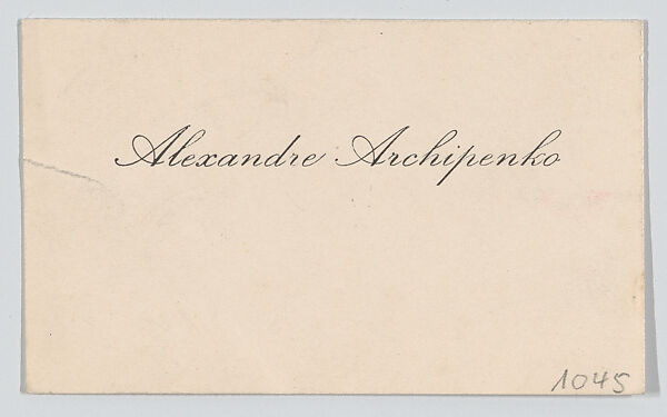 Alexander Archipenko, calling card, Anonymous, American, 20th century, Letterpress 