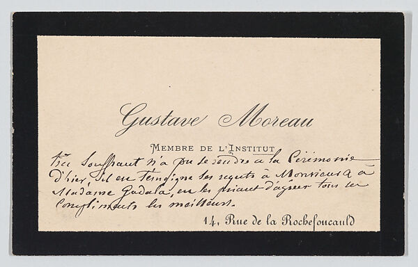 Gustave Moreau, calling card, Anonymous, Letterpress 