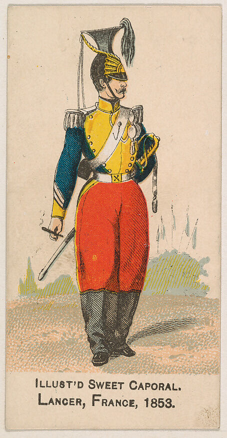 Lancer, France, 1853, from the Military Series (N224) issued by Kinney Tobacco Company to promote Sweet Caporal Cigarettes, Issued by Kinney Brothers Tobacco Company, Commercial color lithograph 