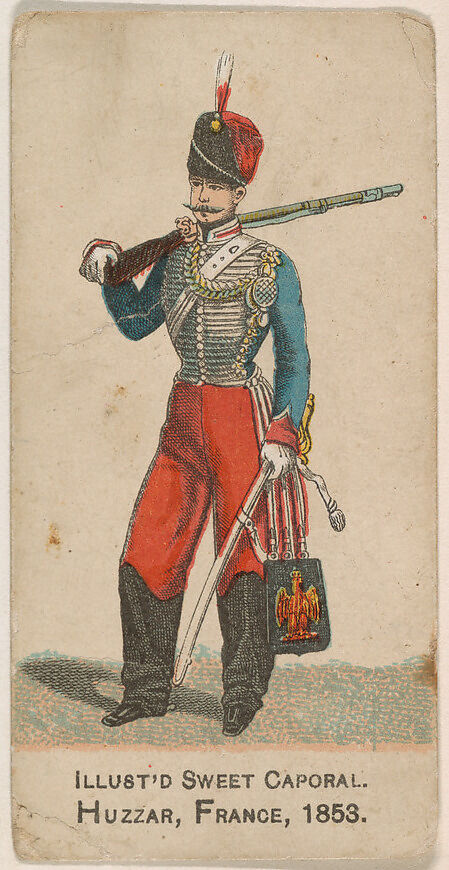 Huzzar, France, 1853, from the Military Series (N224) issued by Kinney Tobacco Company to promote Sweet Caporal Cigarettes, Issued by Kinney Brothers Tobacco Company, Commercial color lithograph 