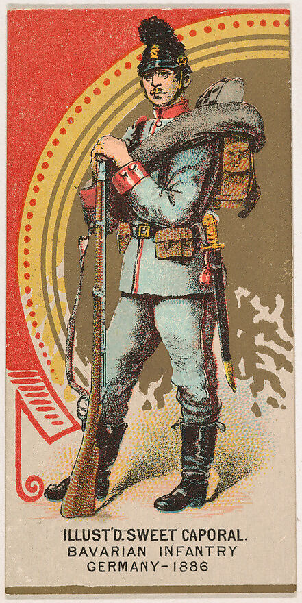 Bavarian Infantry, Germany, 1886, from the Military Series (N224) issued by Kinney Tobacco Company to promote Sweet Caporal Cigarettes, Issued by Kinney Brothers Tobacco Company, Commercial color lithograph 