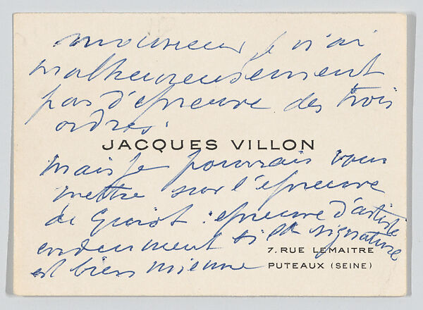 Jacques Villon, calling card, Anonymous, Engraving 
