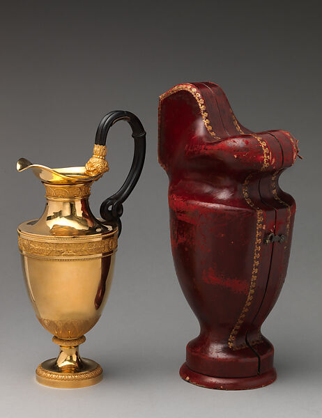 "Beckford-Behague" Ewer, Design attributed to Jean Guillaume Moitte (French, Paris 1746–1810 Paris), Gold, ebonized fruitwood; case of gilt-tooled red morocco leather, French, Paris