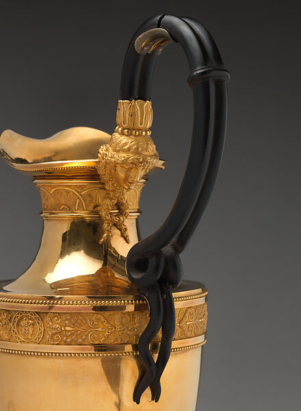"Beckford-Behague" Ewer, Design attributed to Jean Guillaume Moitte (French, Paris 1746–1810 Paris), Gold, ebonized fruitwood; case of gilt-tooled red morocco leather, French, Paris