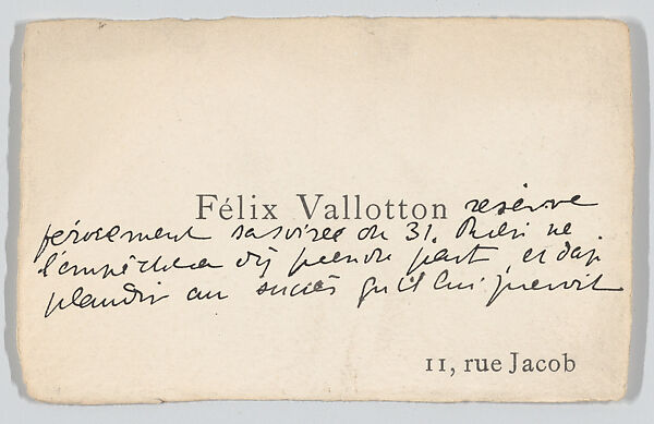 Félix Vallotton, calling card, Anonymous, Letterpress 