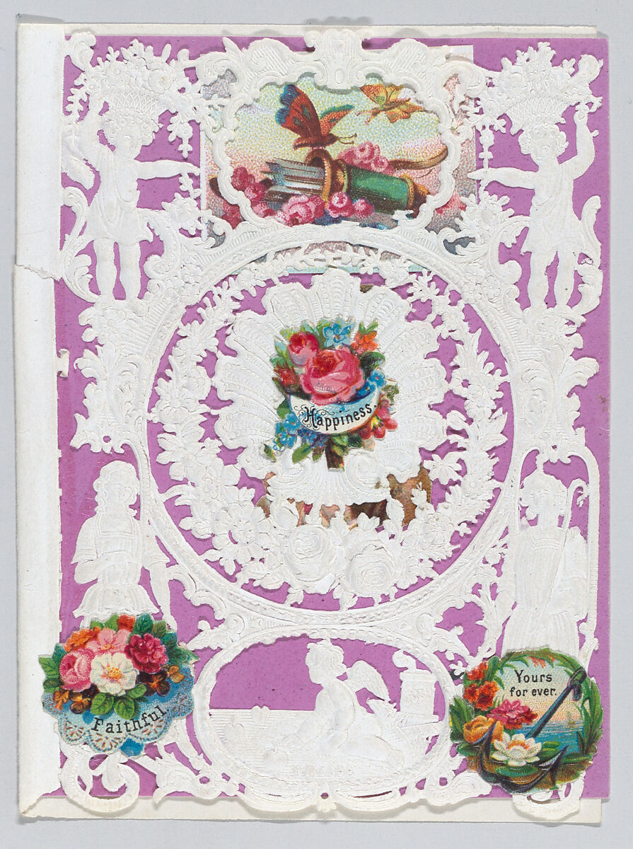 Valentine, Anonymous, Cameo-embossed  open-work lace paper, chromolithography, colored paper  