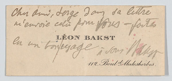Léon Bakst, calling card, Anonymous, Engraving 