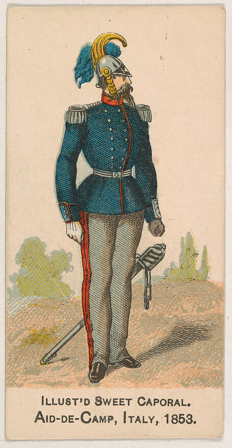 Aid-de-Camp, Italy, 1853 from the Military Series (N224) issued by Kinney Tobacco Company to promote Sweet Caporal Cigarettes, Issued by Kinney Brothers Tobacco Company, Commercial color lithograph 