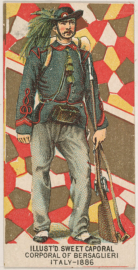 Corporal of Bersaglieri, Italy, 1886, from the Military Series (N224) issued by Kinney Tobacco Company to promote Sweet Caporal Cigarettes, Issued by Kinney Brothers Tobacco Company, Commercial color lithograph 