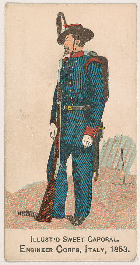 Engineer Corps, Italy, 1853, from the Military Series (N224) issued by Kinney Tobacco Company to promote Sweet Caporal Cigarettes, Issued by Kinney Brothers Tobacco Company, Commercial color lithograph 
