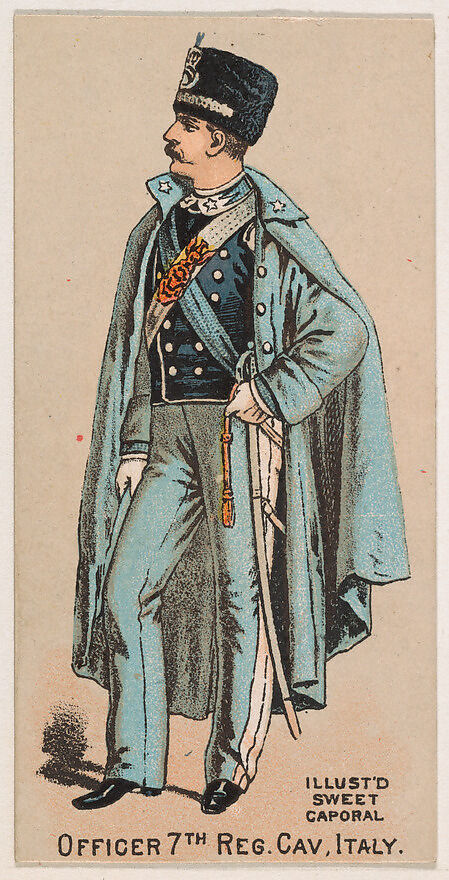 Officer, 7th Reg. Cavalry, Italy, from the Military Series (N224) issued by Kinney Tobacco Company to promote Sweet Caporal Cigarettes, Issued by Kinney Brothers Tobacco Company, Commercial color lithograph 