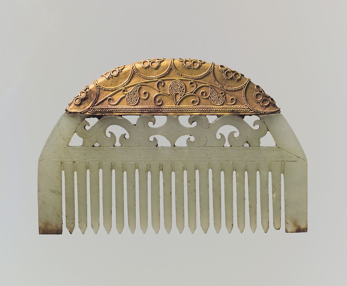 Comb, Jade (nephrite) and gold, China 