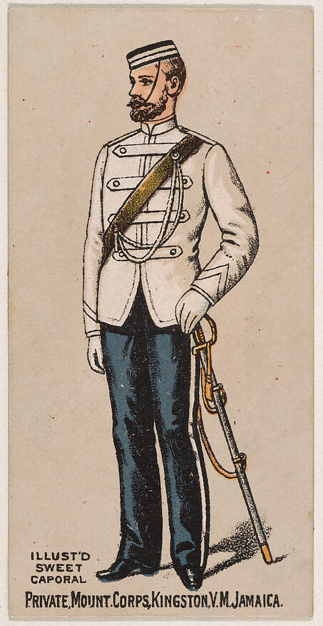 Private, Mount Corps, Kingston, V.M., Jamaica, from the Military Series (N224) issued by Kinney Tobacco Company to promote Sweet Caporal Cigarettes, Issued by Kinney Brothers Tobacco Company, Commercial color lithograph 