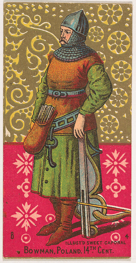 Bowman, Poland, 14th Century, from the Military Series (N224) issued by Kinney Tobacco Company to promote Sweet Caporal Cigarettes, Issued by Kinney Brothers Tobacco Company, Commercial color lithograph 