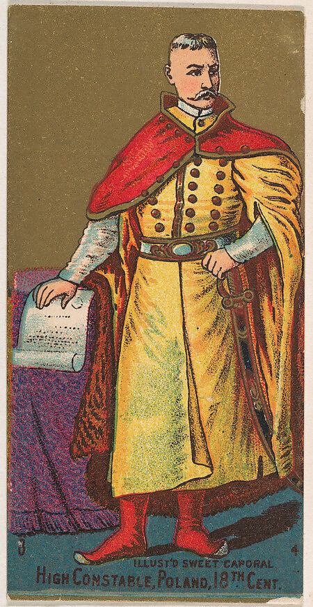High Constable, Poland, 18th Century, from the Military Series (N224) issued by Kinney Tobacco Company to promote Sweet Caporal Cigarettes, Issued by Kinney Brothers Tobacco Company, Commercial color lithograph 