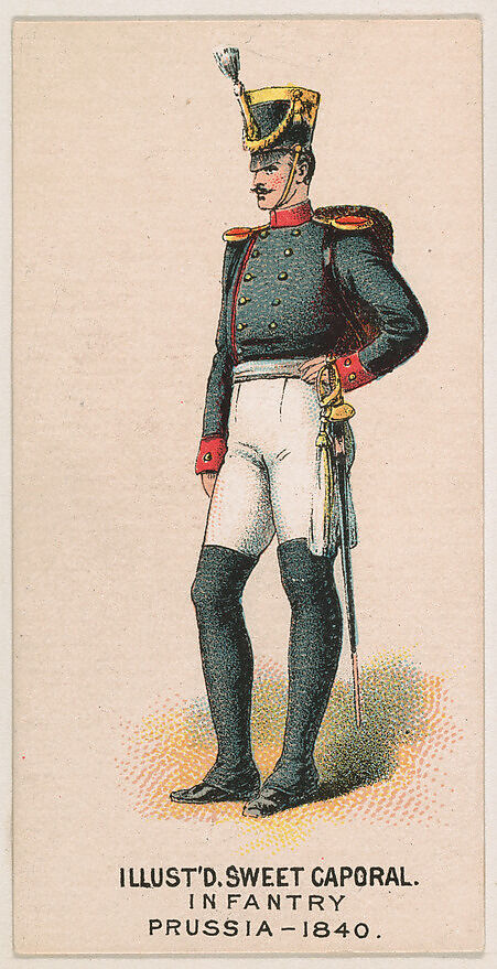 Infantry, Prussia, 1840, from the Military Series (N224) issued by Kinney Tobacco Company to promote Sweet Caporal Cigarettes, Issued by Kinney Brothers Tobacco Company, Commercial color lithograph 