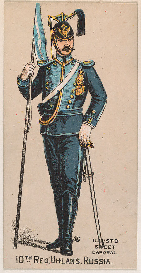 10th Regiment, Uhlans, Russia, from the Military Series (N224) issued by Kinney Tobacco Company to promote Sweet Caporal Cigarettes, Issued by Kinney Brothers Tobacco Company, Commercial color lithograph 