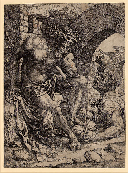 The Mocking of Christ/Man of Sorrows, Jan Gossart (called Mabuse) (Netherlandish, Maubeuge ca. 1478–1532 Antwerp (?)), Etching on iron; second state of two 