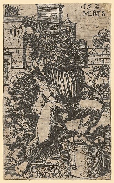 The Drunken Peddler (The Drunken Drummer), Dirck Vellert (Netherlandish, Amsterdam (?) ca. 1480/85–ca. 1547), Etching 