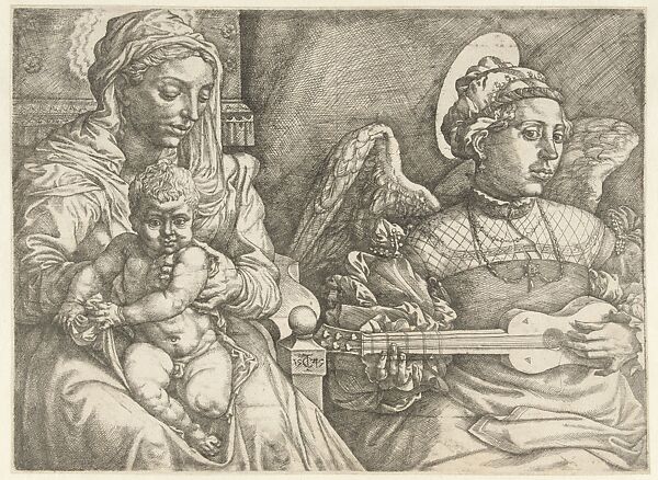 Virgin and Child with the Music-Making Angel, Jan Cornelisz Vermeyen (Netherlandish, Beverwijk ca. 1504–1559 Brussels), Etching and engraving 
