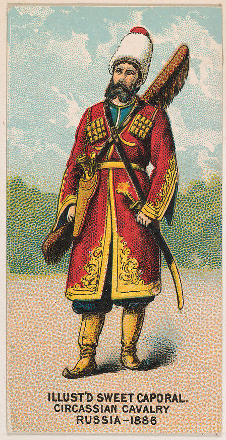 Circassian Cavalry, Russia, 1886, from the Military Series (N224) issued by Kinney Tobacco Company to promote Sweet Caporal Cigarettes, Issued by Kinney Brothers Tobacco Company, Commercial color lithograph 
