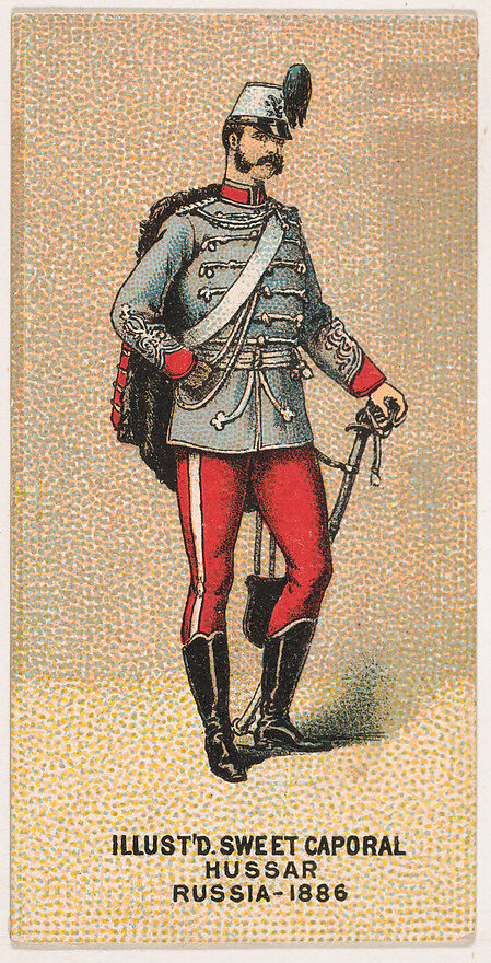 Hussar, Russia, 1886, from the Military Series (N224) issued by Kinney Tobacco Company to promote Sweet Caporal Cigarettes, Issued by Kinney Brothers Tobacco Company, Commercial color lithograph 