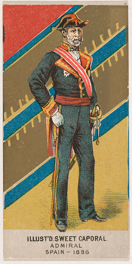 Admiral, Spain, 1886, from the Military Series (N224) issued by Kinney Tobacco Company to promote Sweet Caporal Cigarettes, Issued by Kinney Brothers Tobacco Company, Commercial color lithograph 