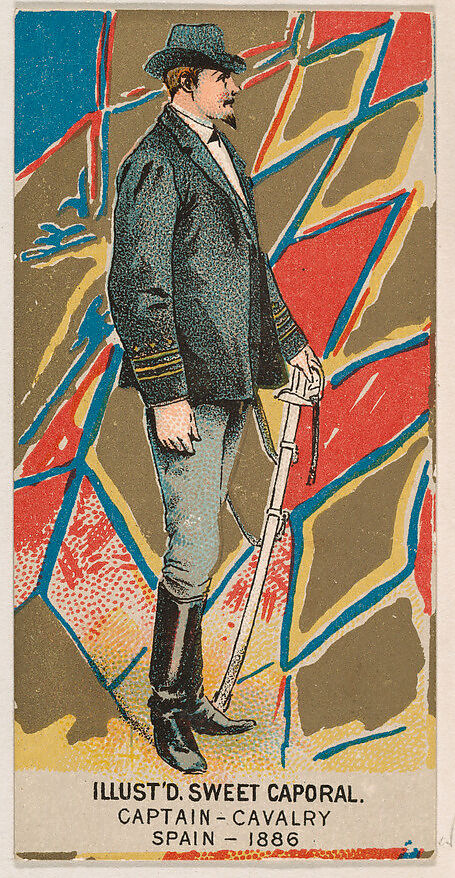 Captain, Cavalry, Spain, 1886, from the Military Series (N224) issued by Kinney Tobacco Company to promote Sweet Caporal Cigarettes, Issued by Kinney Brothers Tobacco Company, Commercial color lithograph 