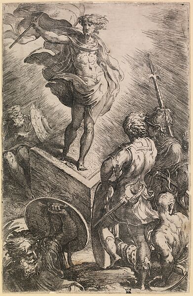 Resurrection, Parmigianino (Girolamo Francesco Maria Mazzola) (Italian, Parma 1503–1540 Casalmaggiore), Etching with drypoint, second state of seven or more 