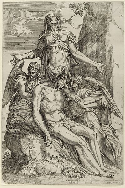 Pieta, Battista Angolo del Moro (Italian, Verona ca. 1515–ca. 1573 Murano), Etching with touches of drypoint 