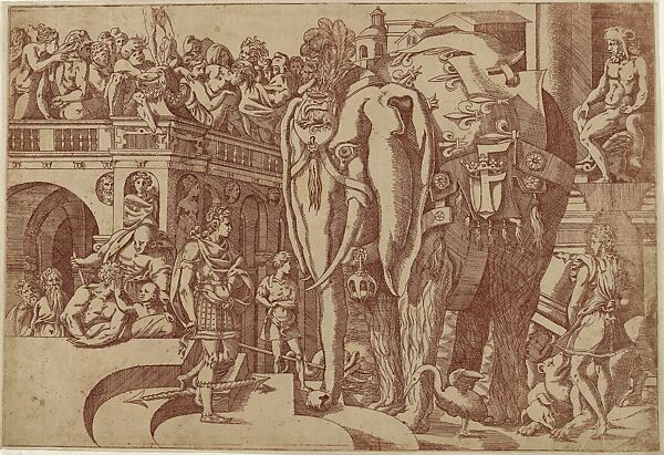 Royal Elephant (after Rosso), Antonio Fantuzzi (Italian, active France, 1537–45), Etching in red 