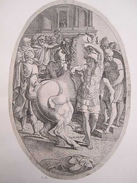 Alexander Mastering Bucephalus, Léon Davent (French, active 1540–56), Etching 