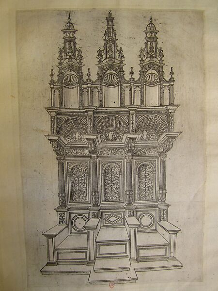 Design for a Three-Seated Throne, Anonymous Netherlandish or French (active ca. 1530–1540), Etching with gray wash 