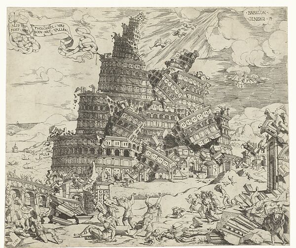 The Fall of the Tower of Babel, Cornelis Anthonisz (Netherlandish, ca. 1505–1553), Etching 