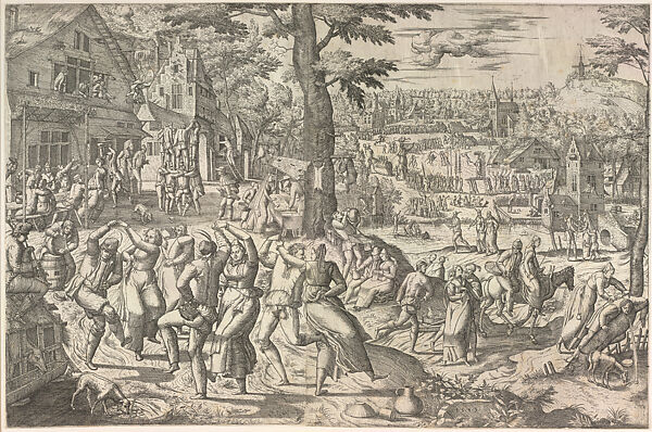 Peasant Fair, Peeter van der Borcht (Netherlandish, Mechelen ca. 1535–1608 Antwerp), Etching from two plates printed on two sheets 