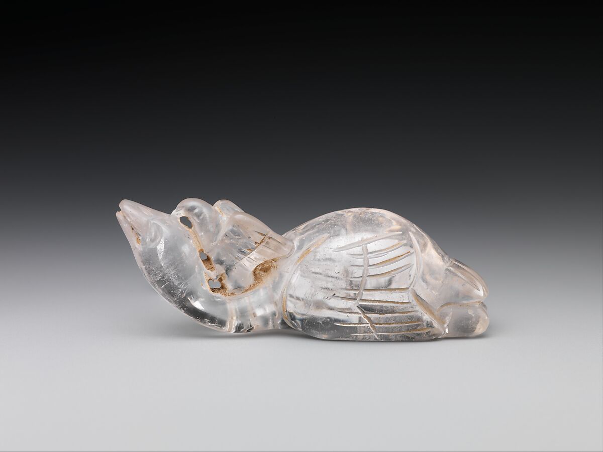 Toggle in the shape of a falcon attacking a swan, Crystal, China 