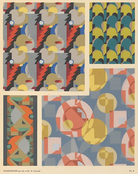 "Kaléidoscope: Ornements Abstraits"; Plate 5, Four Abstract Design Motifs, Designed by Maurice-Pillard Verneuil (French, 1869–1942), Pochoir 