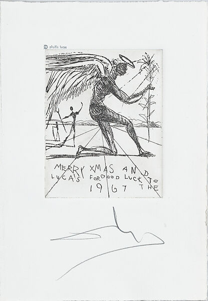 SALVADOR DALÍ. A Christmas card to the Lucas family, a kneeling angel and  two other figures - Album alb3681470