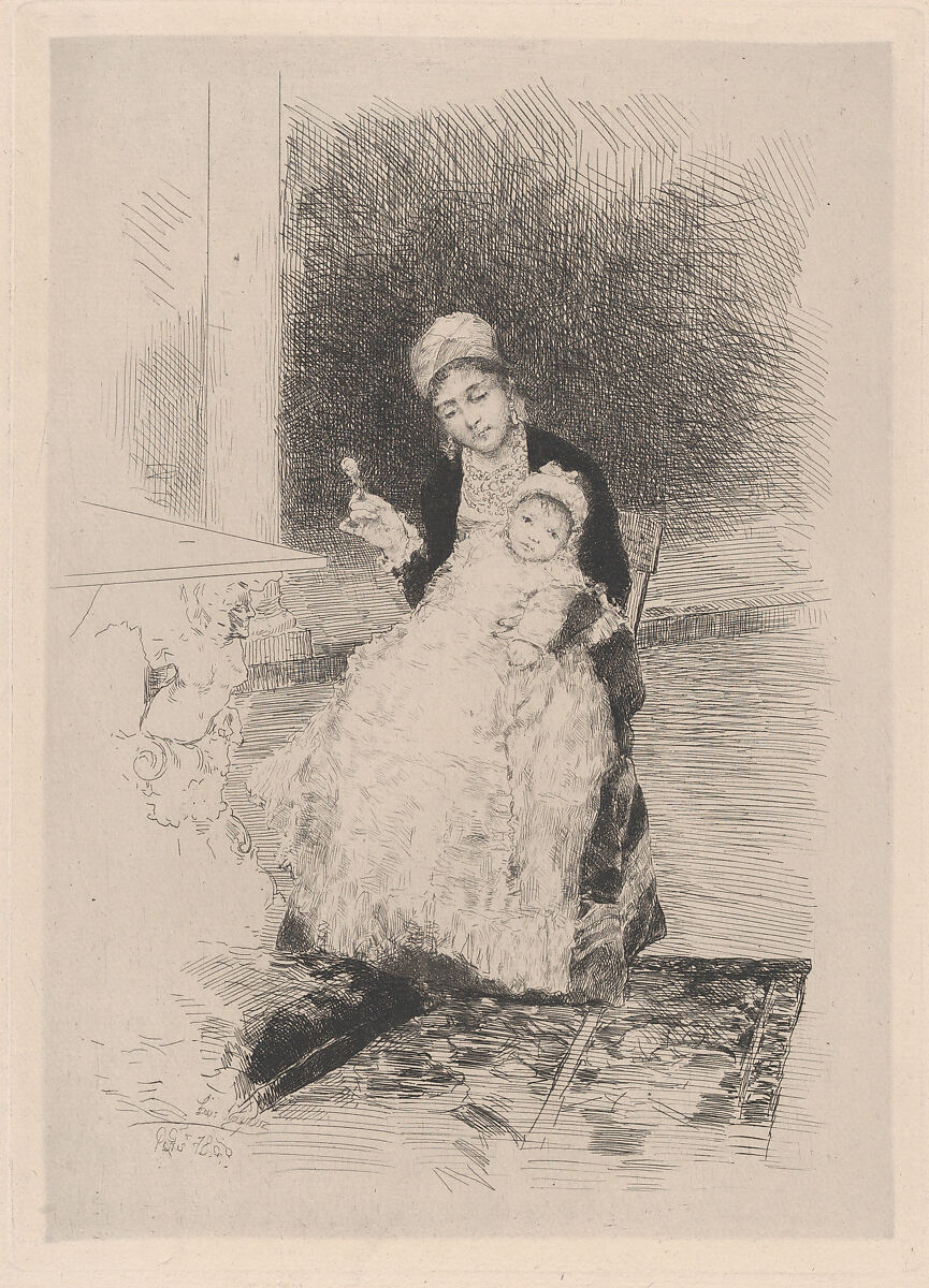 A seated woman holding a child, Luis Jimenez (Spanish, active ca. 1880–1900), Etching 
