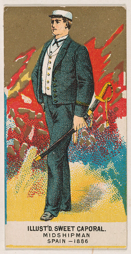Midshipman, Spain, 1886, from the Military Series (N224) issued by Kinney Tobacco Company to promote Sweet Caporal Cigarettes, Issued by Kinney Brothers Tobacco Company, Commercial color lithograph 