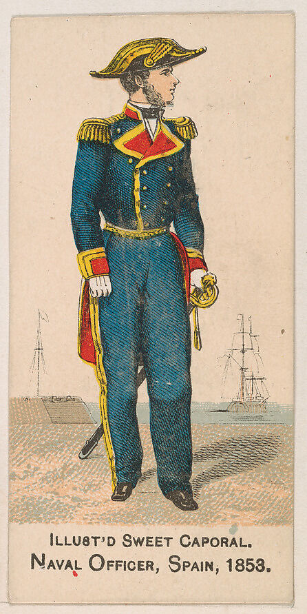 Naval Officer, Spain, 1953, from the Military Series (N224) issued by Kinney Tobacco Company to promote Sweet Caporal Cigarettes, Issued by Kinney Brothers Tobacco Company, Commercial color lithograph 