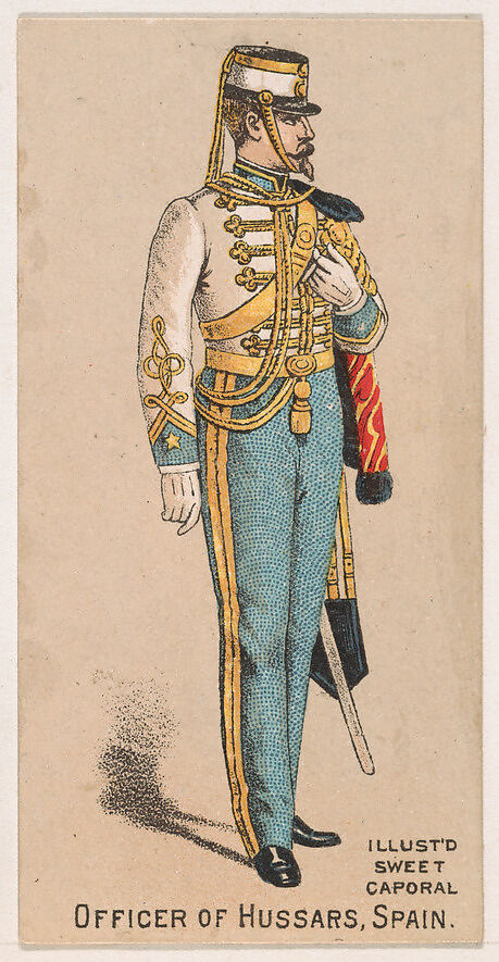 Officer of Hussars, Spain, from the Military Series (N224) issued by Kinney Tobacco Company to promote Sweet Caporal Cigarettes, Issued by Kinney Brothers Tobacco Company, Commercial color lithograph 