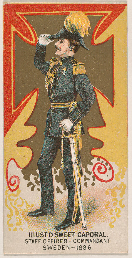 Staff Officer-Commandant, Sweden, 1886, from the Military Series (N224) issued by Kinney Tobacco Company to promote Sweet Caporal Cigarettes, Issued by Kinney Brothers Tobacco Company, Commercial color lithograph 