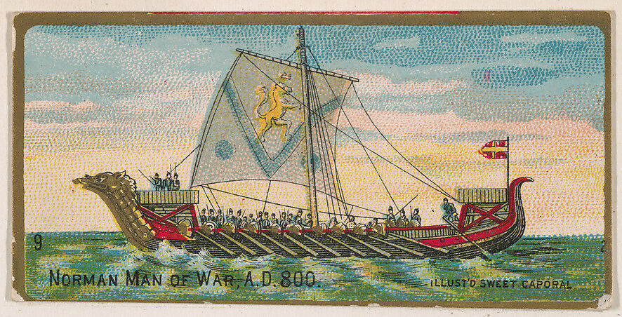 Norman Man-of-War, 800 A.D., from the Military Series (N224) issued by Kinney Tobacco Company to promote Sweet Caporal Cigarettes, Issued by Kinney Brothers Tobacco Company, Commercial color lithograph 